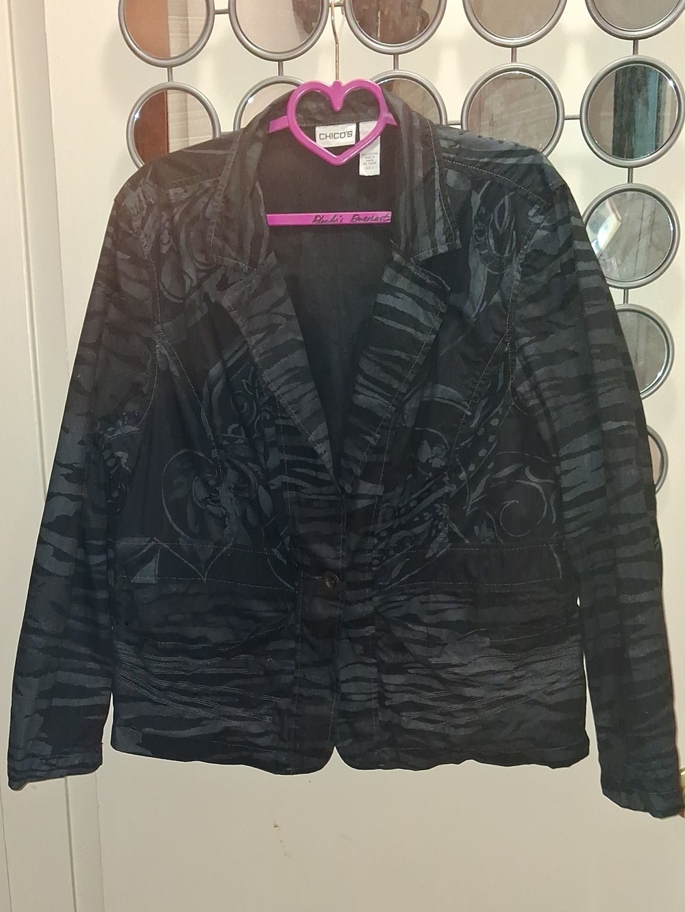CHICO'S BLACK & GRAY PATTERN Jacket